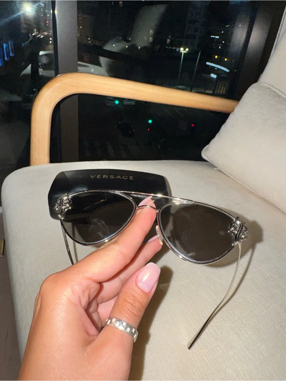 Versace Mirrored Cat Eye Sunglasses Crystal Studded Aviator Silver Frame